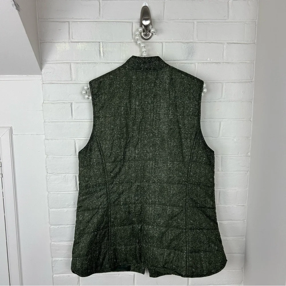 J.Jill Lightweight Green Herringbone Zip Front Puffer Vest Size M